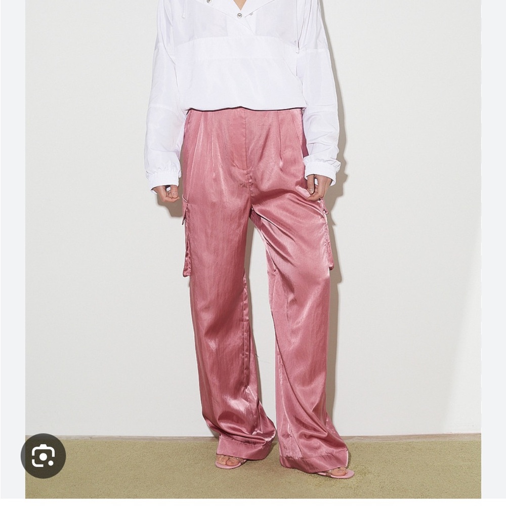 Tibi Pink Satin Wide Leg Pants stella
